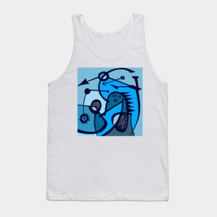 " Gëstu Xam Xam" - Contemporary African Abstract Art Surrealist Design - Blues Tank Top